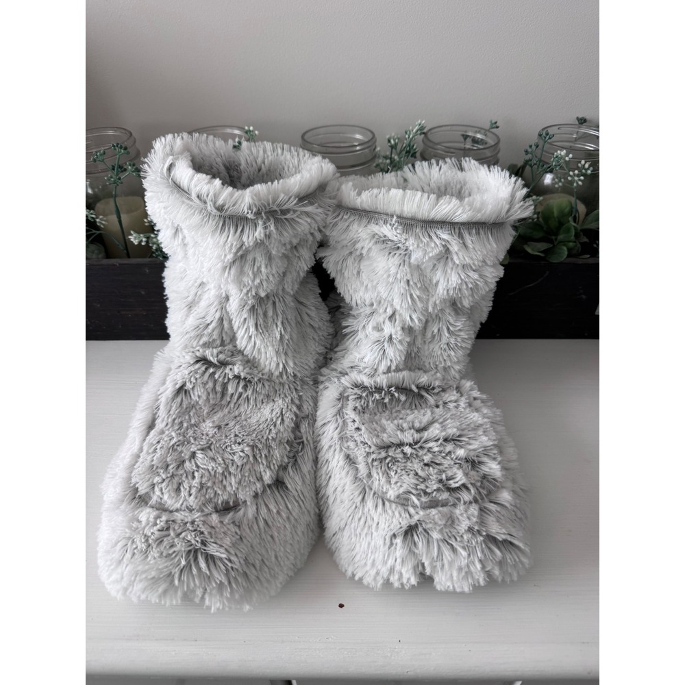 Warmies Microwavable Gray Faux Fur Plush Scented Bootie Slippers One Size